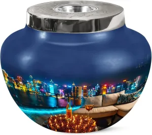 Wine Memorial Urns for Human Ashes Adult Mom & Dad - Matki City Urns for Burial - Large Decorative Blue Urn for Adult Men & Women (7 Inch)