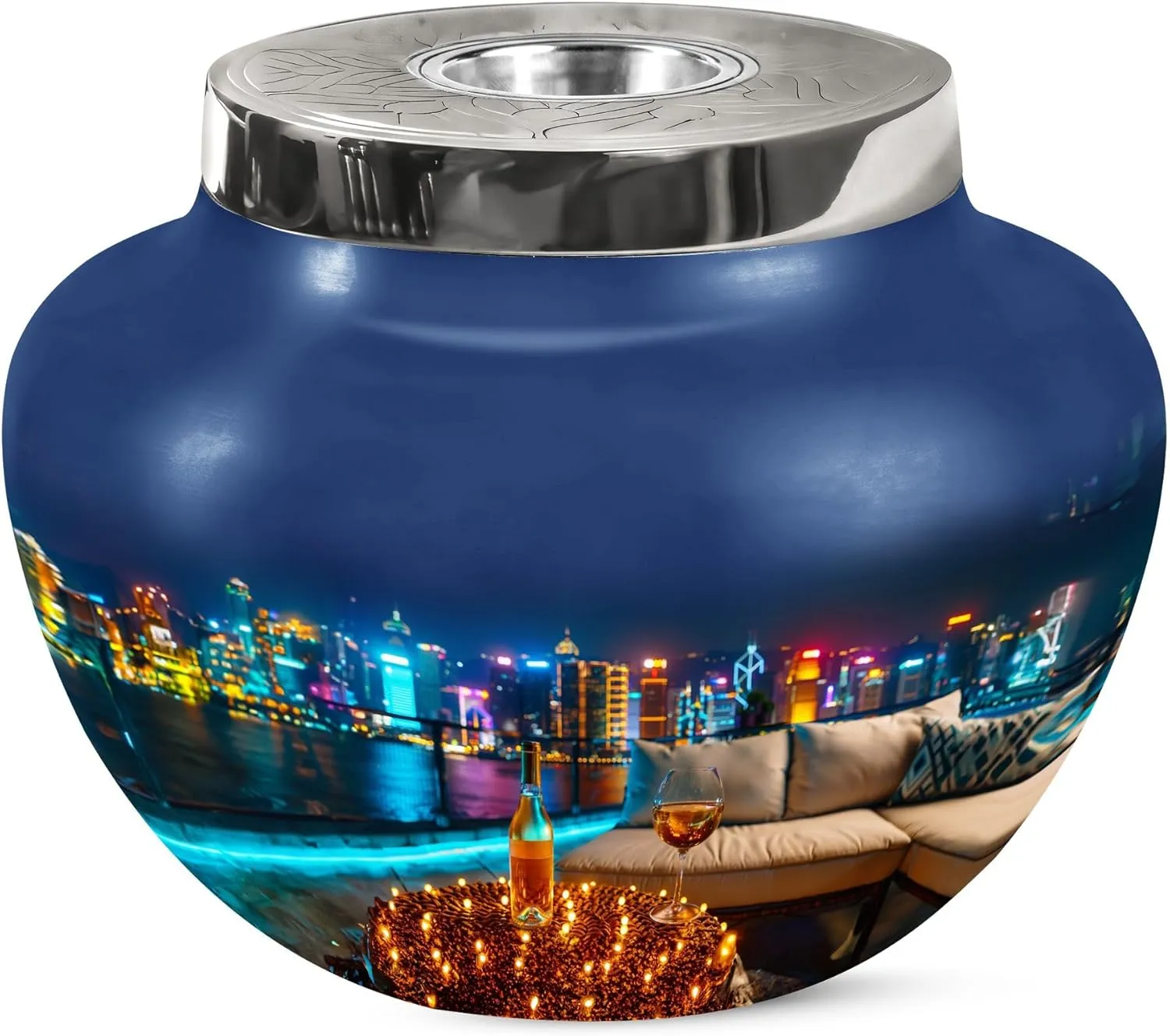 Wine Memorial Urns for Human Ashes Adult Mom & Dad - Matki City Urns for Burial - Large Decorative Blue Urn for Adult Men & Women (7 Inch)
