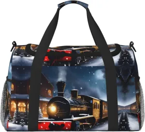 Winter Christmas Snow Night Railway Train print Carry on Bag Underseat Personal Item Bag Travel Duffel Bag Gym Carry On Sports Bag