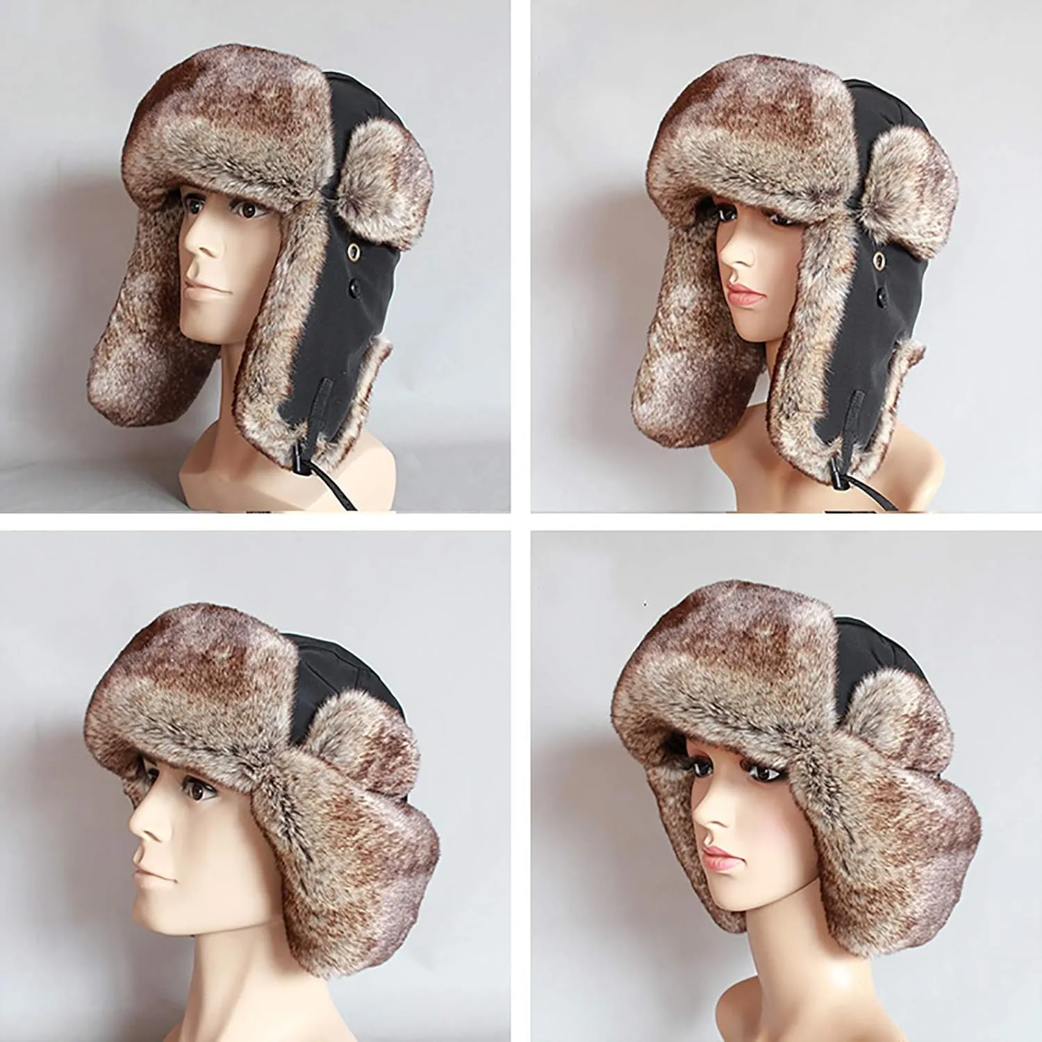 Winter Hats, Hat Men's Trooper Trapper Hat Faux Fur Hat with Ear Flaps Aviator Hat Keep Warm Winter for Outdoor