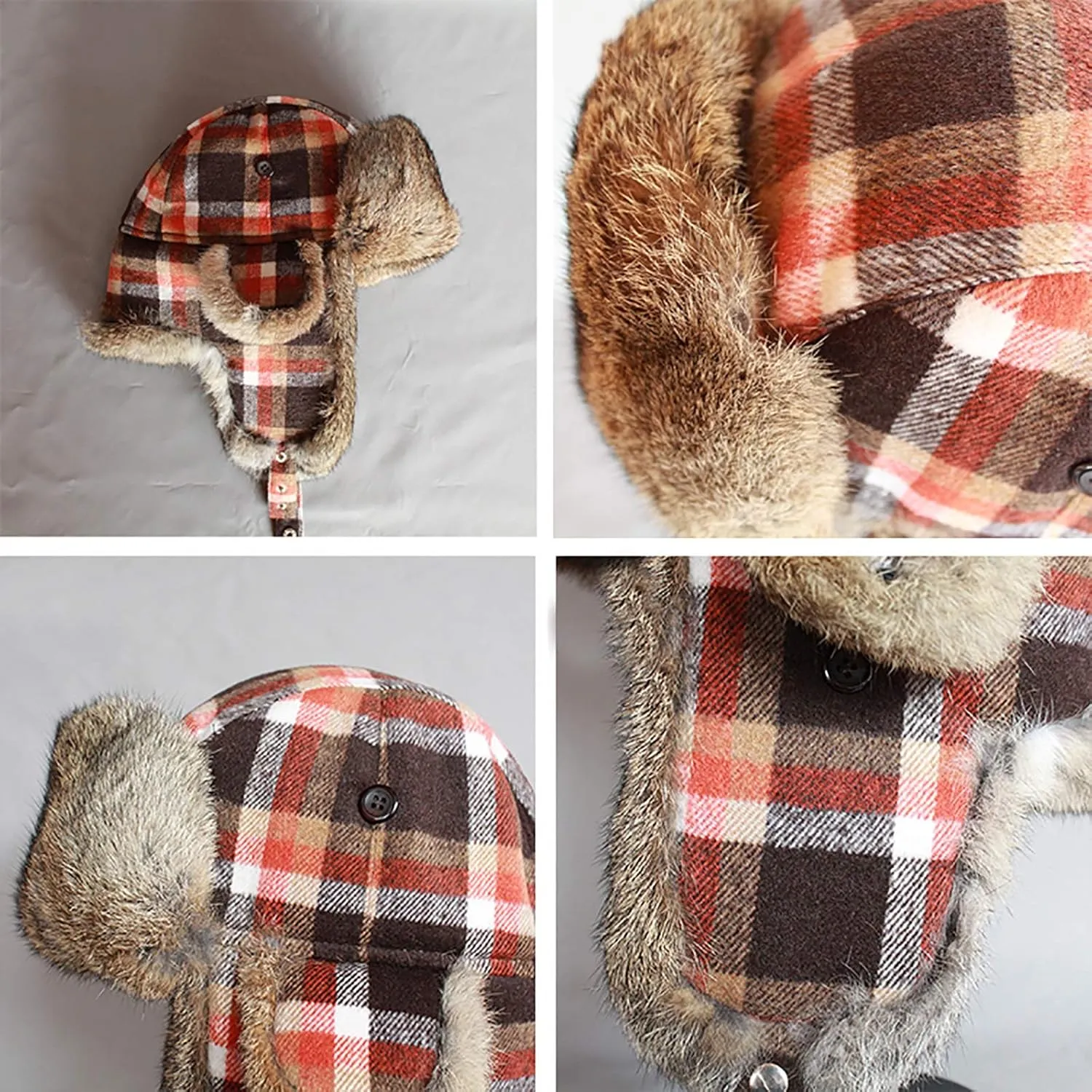 Winter Hats, Hat Plaid Aviator Hat Unisex Trapper Trooper Hat Keep Warm Pilot Hat with Faux Fur Windproof Hat Winter