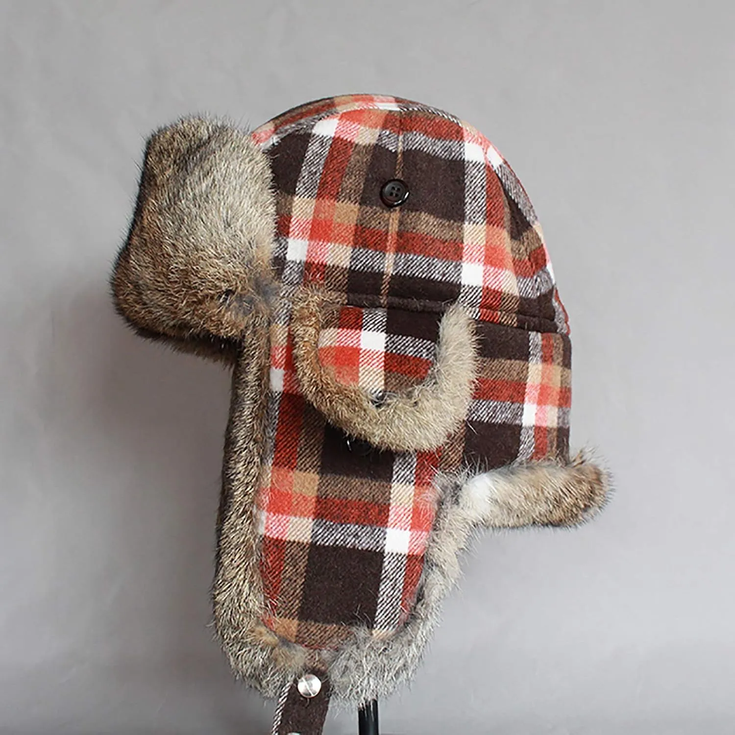 Winter Hats, Hat Plaid Aviator Hat Unisex Trapper Trooper Hat Keep Warm Pilot Hat with Faux Fur Windproof Hat Winter