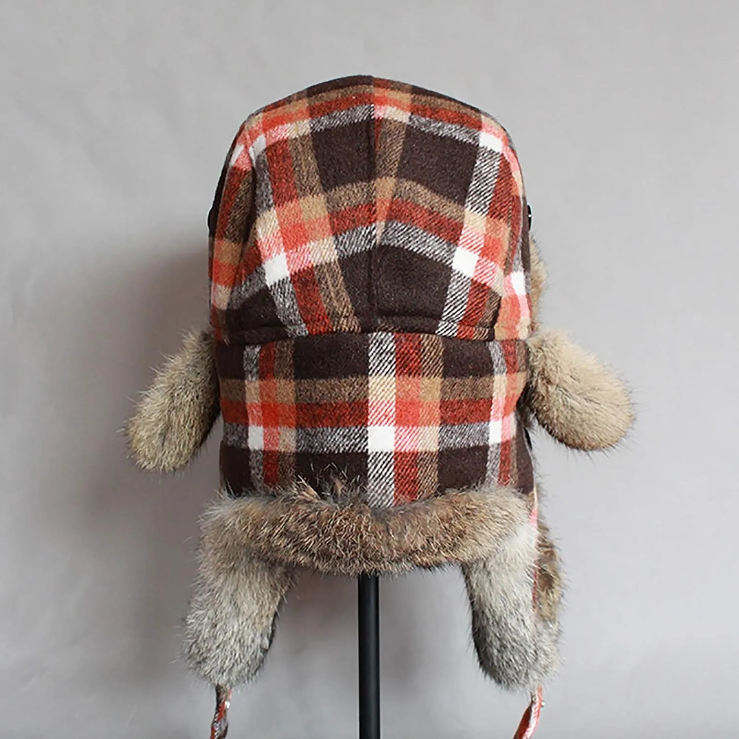 Winter Hats, Hat Plaid Aviator Hat Unisex Trapper Trooper Hat Keep Warm Pilot Hat with Faux Fur Windproof Hat Winter