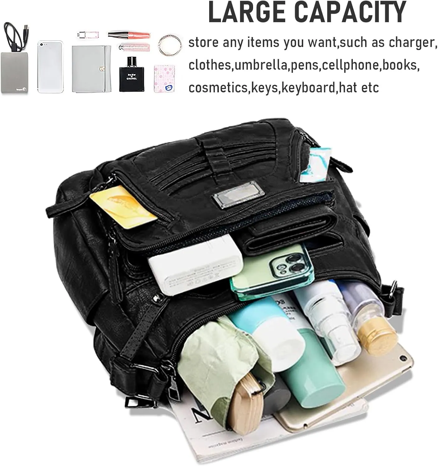 WITERY Crossboby Bag for Women - Soft PU Leather Multi-Pocket Shoulder Bag Handbag with Adjustable Strap