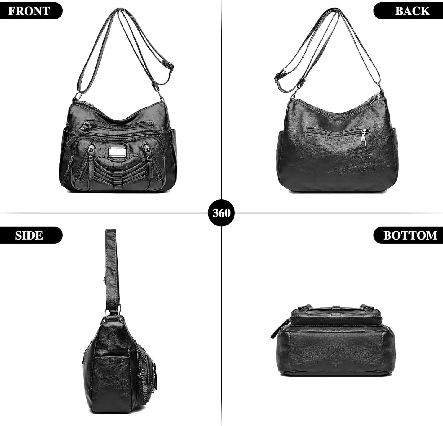 WITERY Crossboby Bag for Women - Soft PU Leather Multi-Pocket Shoulder Bag Handbag with Adjustable Strap