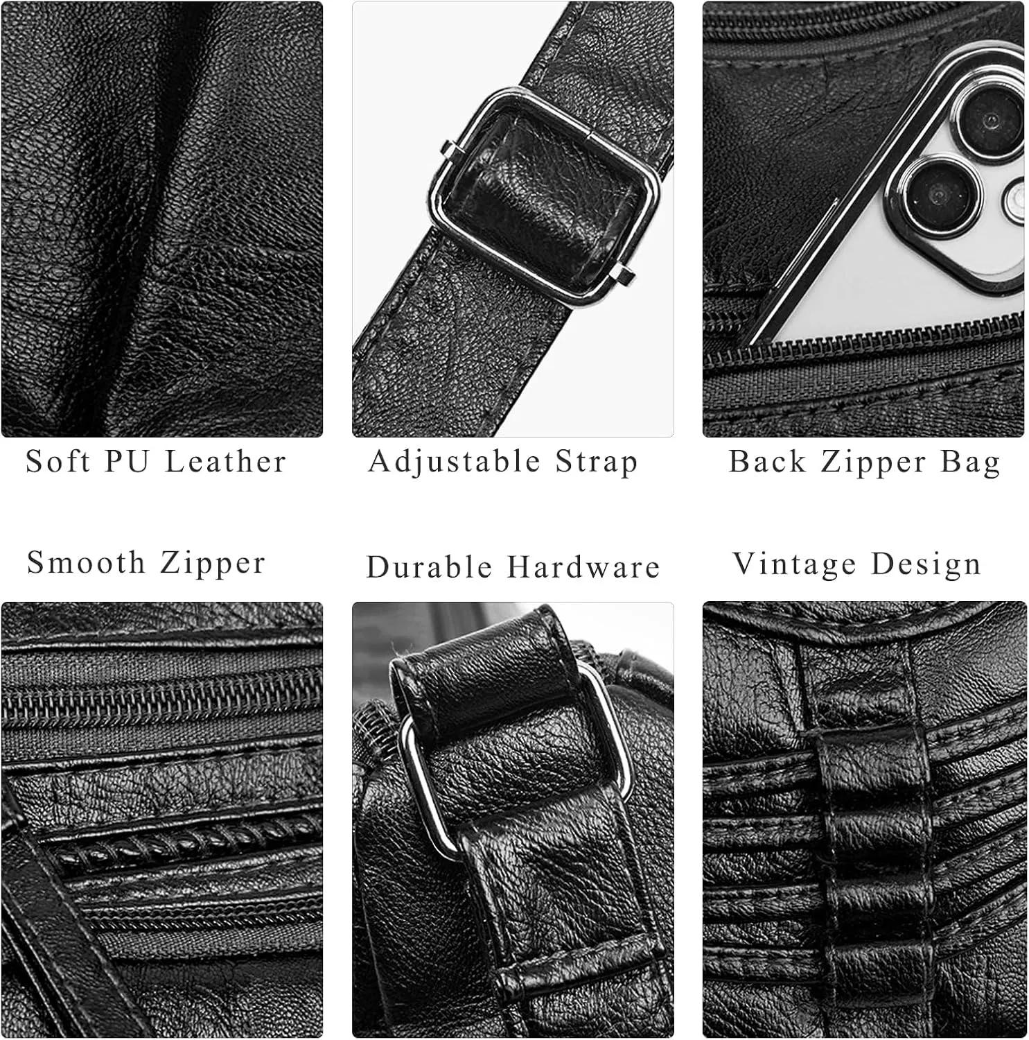 WITERY Crossboby Bag for Women - Soft PU Leather Multi-Pocket Shoulder Bag Handbag with Adjustable Strap
