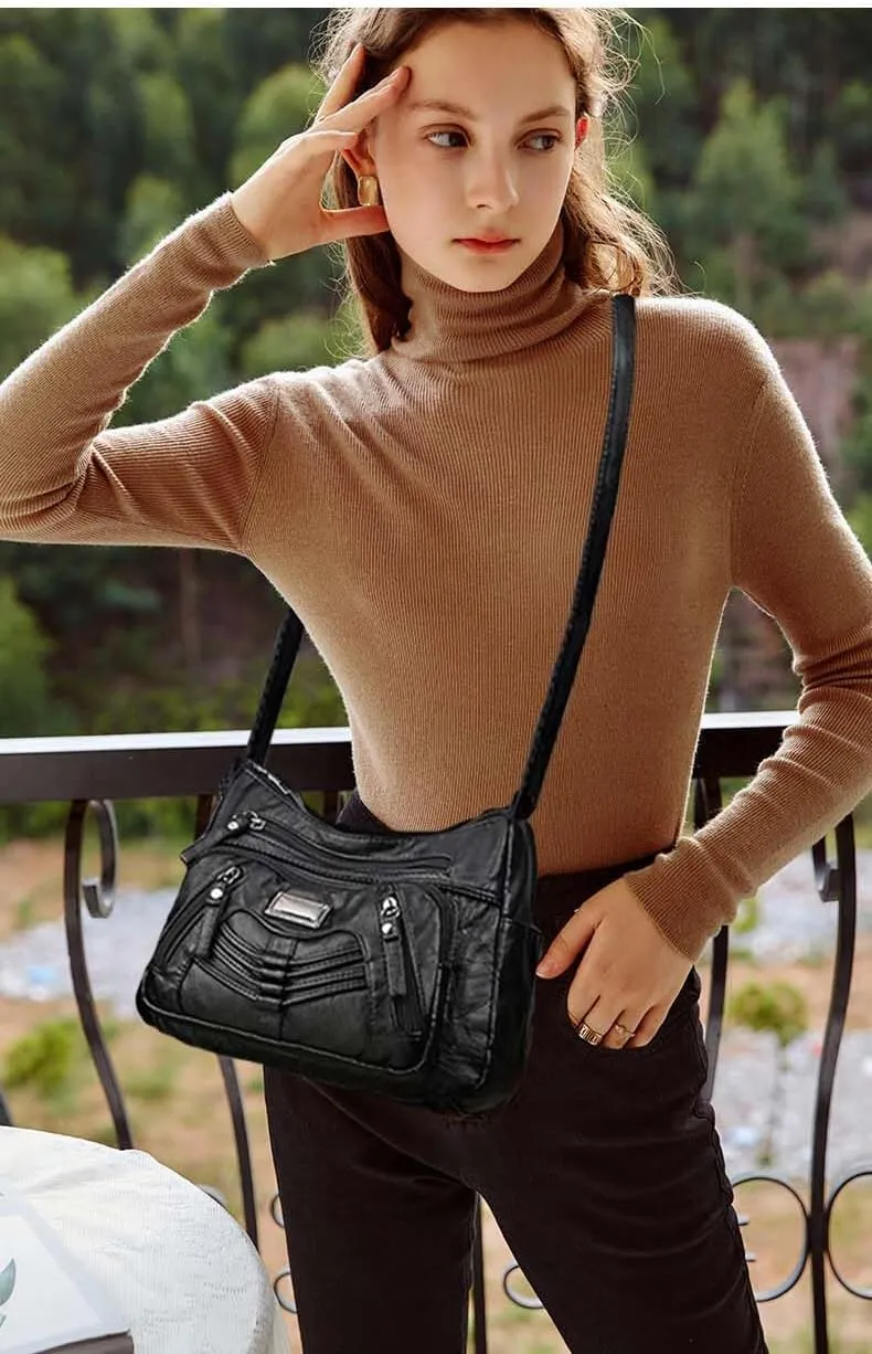 WITERY Crossboby Bag for Women - Soft PU Leather Multi-Pocket Shoulder Bag Handbag with Adjustable Strap