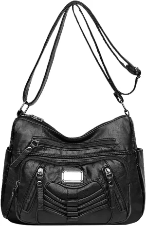 WITERY Crossboby Bag for Women - Soft PU Leather Multi-Pocket Shoulder Bag Handbag with Adjustable Strap