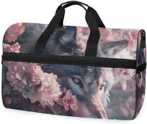 Wolf Flowers Travel Duffel Bag Luggage Sports Gym Bags With Shoes Compartment Large Capacity Lightweight Duffle Bag For Men Women