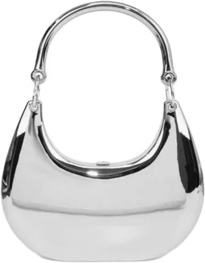 Women Acrylic Clutch Purses Unique Moon Shaped Evening Bag Metallic Acrylic Top Handle Handbag for Wedding Party Prom