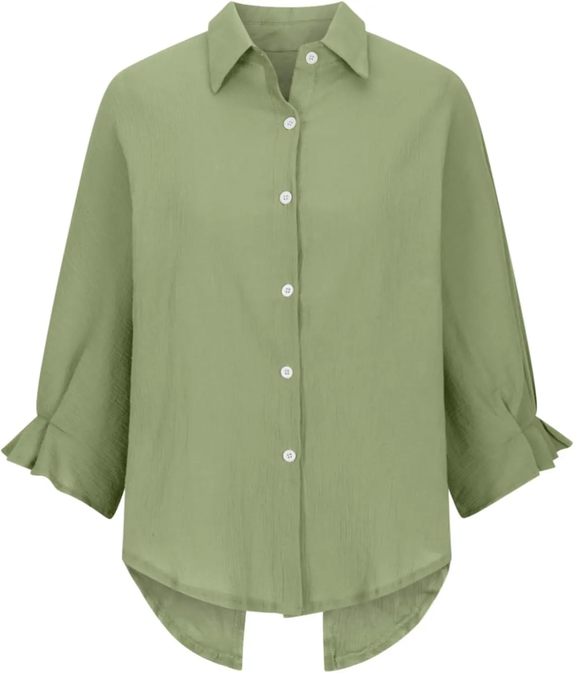 Women Casual Half Sleeve Button Down Shirts Summer Solid Casual Cotton Linen Tops Tie Back Design Fashion T Shirt