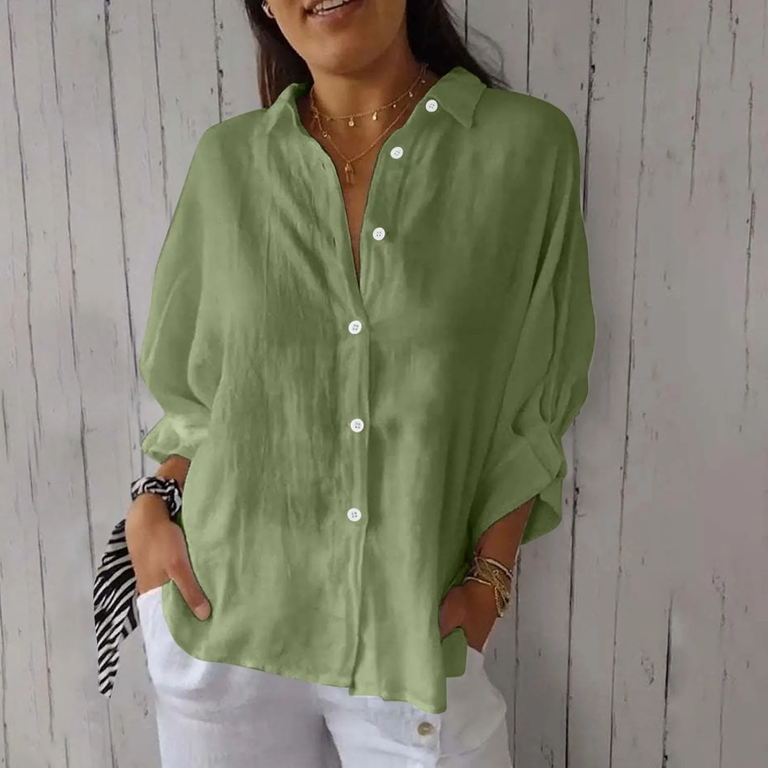 Women Casual Half Sleeve Button Down Shirts Summer Solid Casual Cotton Linen Tops Tie Back Design Fashion T Shirt