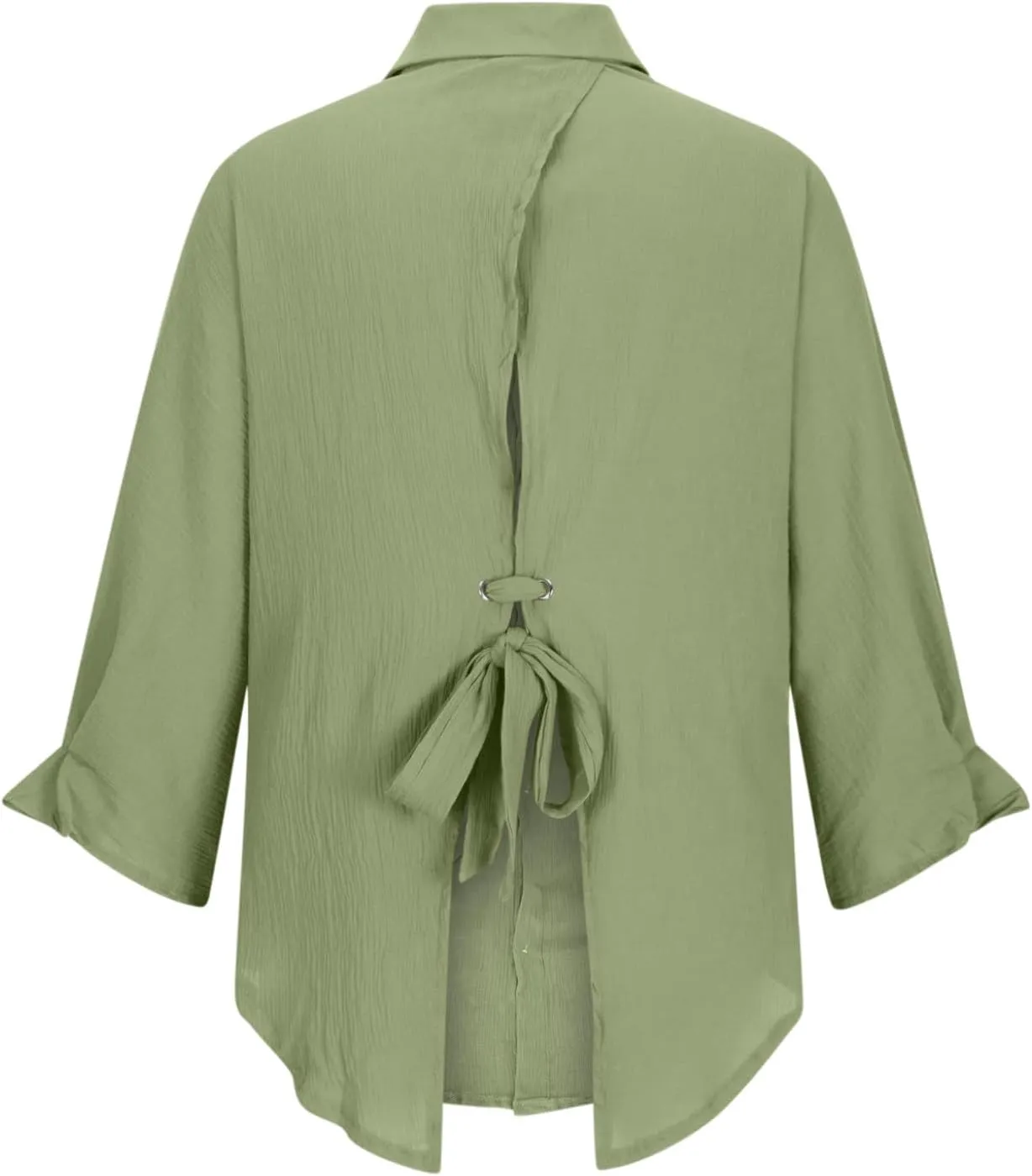 Women Casual Half Sleeve Button Down Shirts Summer Solid Casual Cotton Linen Tops Tie Back Design Fashion T Shirt