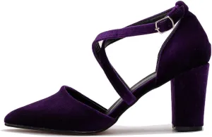 Women Chunky Block High Heel Mary Jane Pumps Shoes Criss-Cross Ankle Strap Closed Pointed Toe Cut-Out Dress Sandals Velvet Glitter Mary Jane Heels Buckle Office Party Dance Shoes 4-11 M US