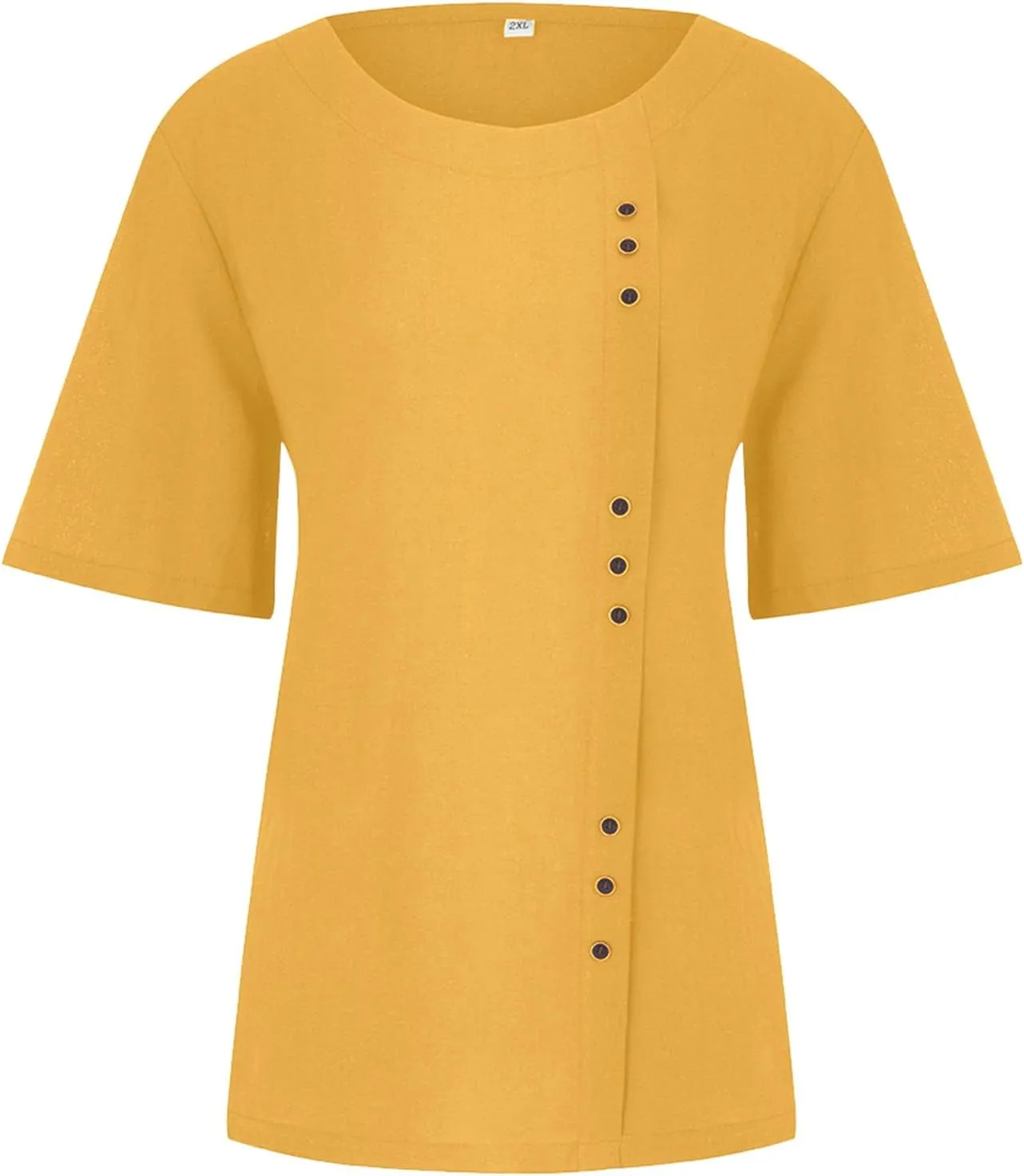 Women Cotton Linen Short Sleeve Shirts Summer Boho Floral Print Blouses Casual Button Loose Tunic Tops
