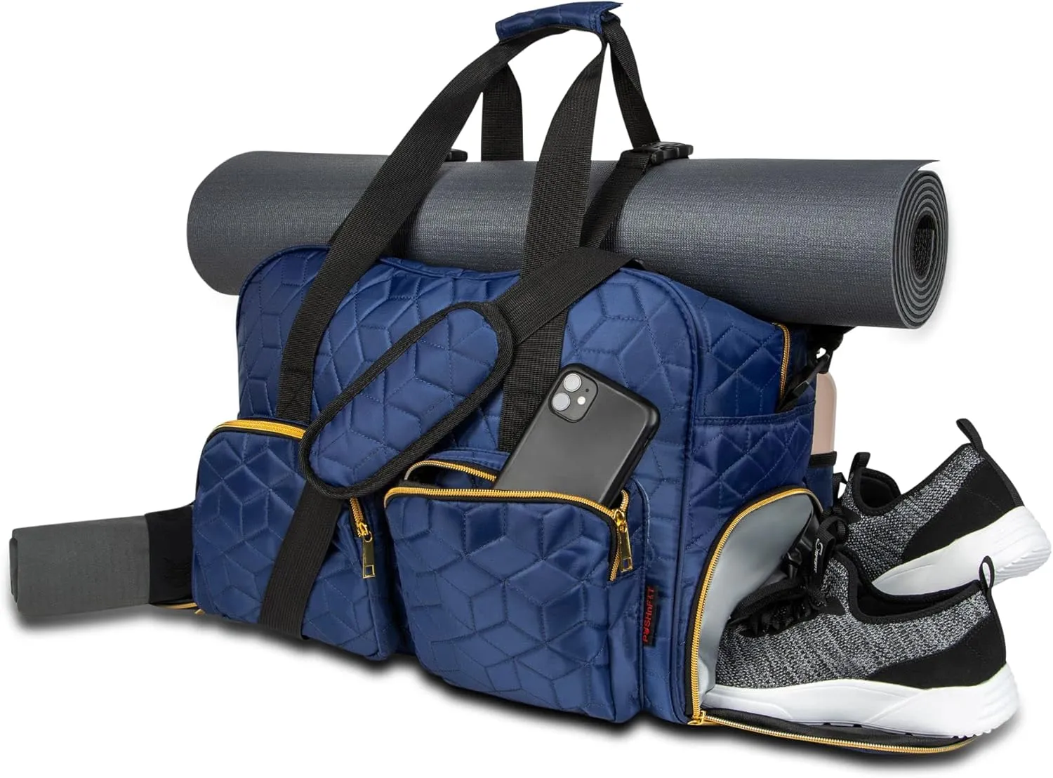 Women Exercise Fitness Gym Travel & Weekender Duffel bag Waterproof Wet Storage Yoga Mat Storage Shoe Storage Carry On Luggage (Blue, Quilted Outer)