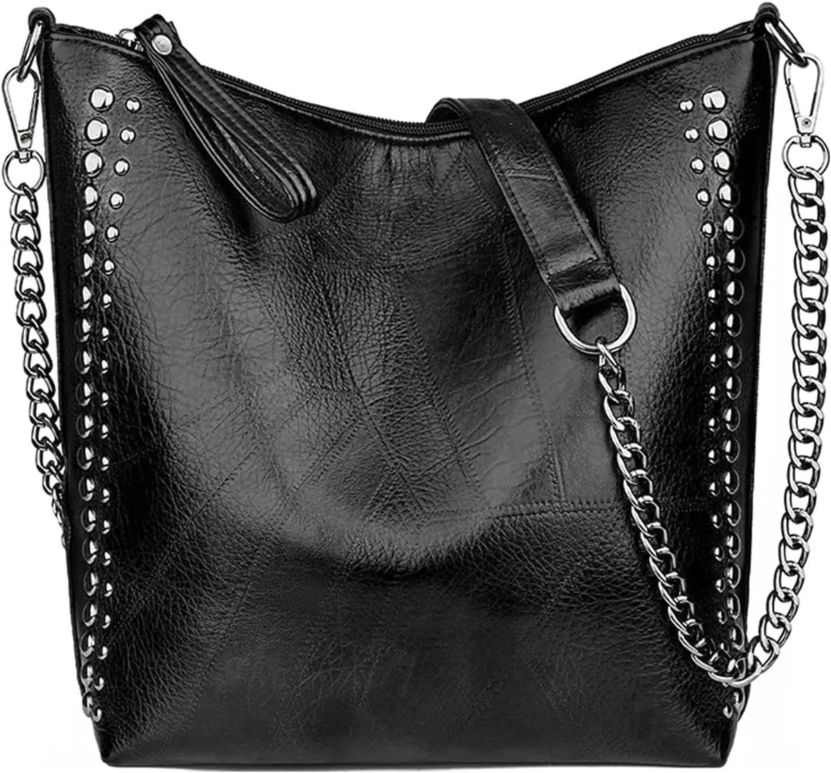 Women Fashion Tote Bag PU Leather Rivet Studded Ladies Purse Chain Shoulder Bag Satchel Work Shopping