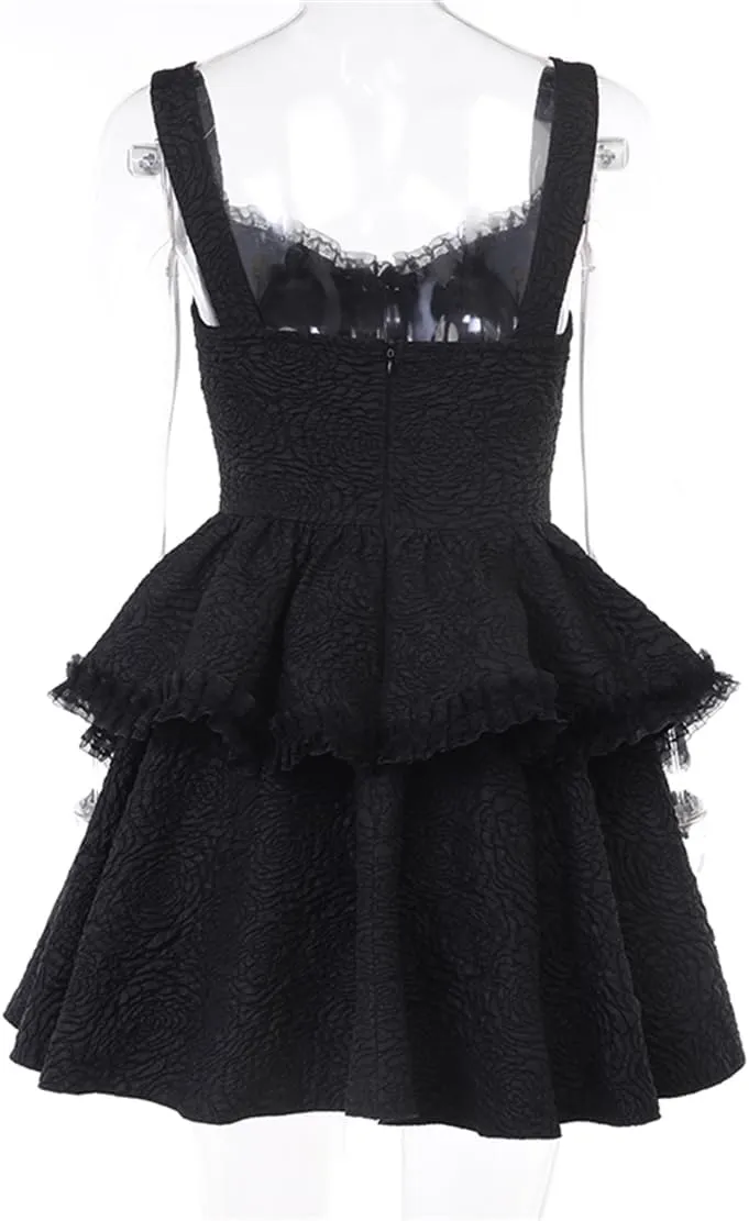 Women Gothic Dress Punk Halloween Vintage Harajuku Velvet Lace Y2k Mall Goth A-Line Dresses