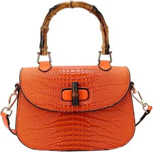 Women Handbag artificial leather Bamboo Top handle Crossbody bag Elegant Purse Evening bag Gift for Women Handmade