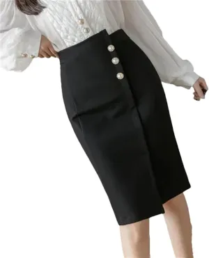 Women Knee Length Bodycon Pencil Skirt Fashion High Waist Korean Winter Elegant Office Skirt