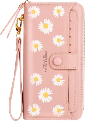 Women Leather Wallet RFID Blocking Zipper Pocket Wallet Card Case Purse with ID Window