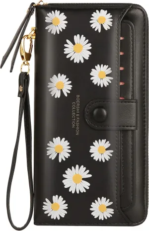 Women Leather Wallet RFID Blocking Zipper Pocket Wallet Card Case Purse with ID Window