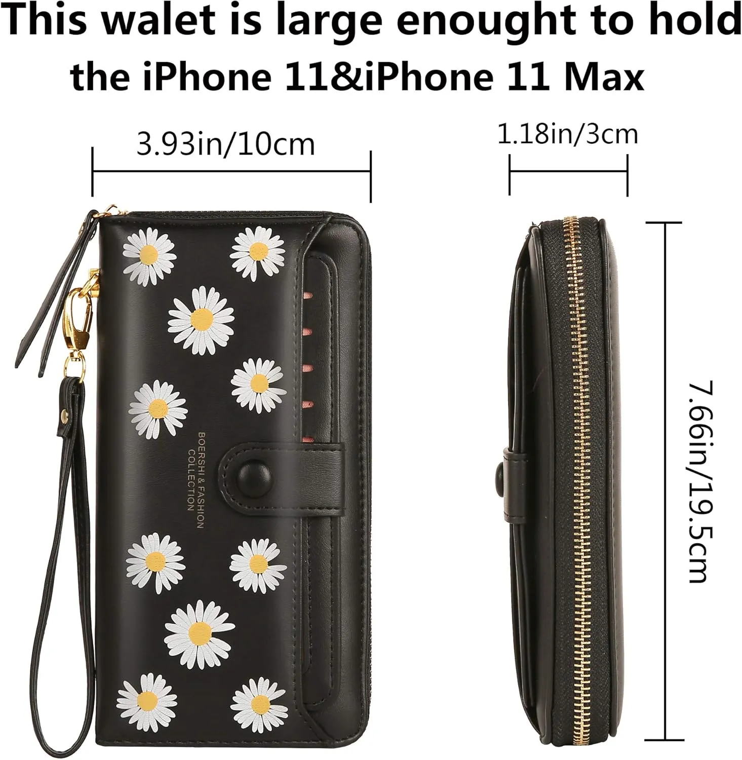 Women Leather Wallet RFID Blocking Zipper Pocket Wallet Card Case Purse with ID Window