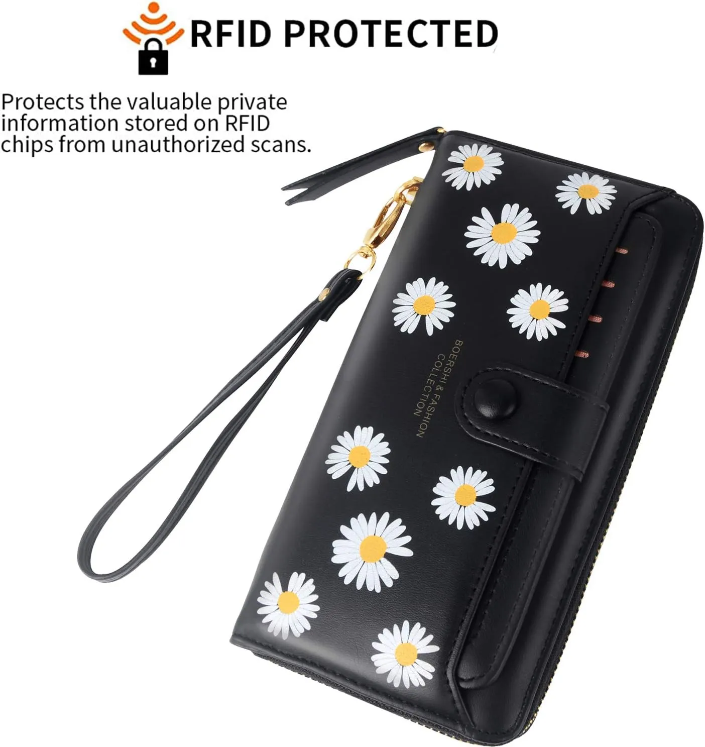 Women Leather Wallet RFID Blocking Zipper Pocket Wallet Card Case Purse with ID Window