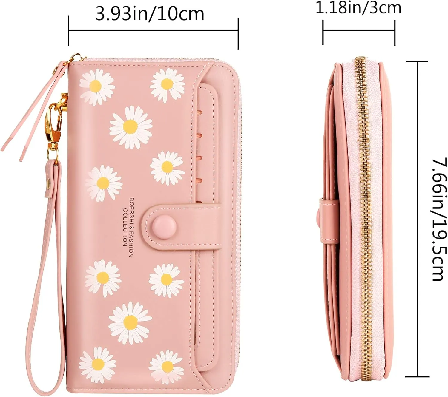 Women Leather Wallet RFID Blocking Zipper Pocket Wallet Card Case Purse with ID Window
