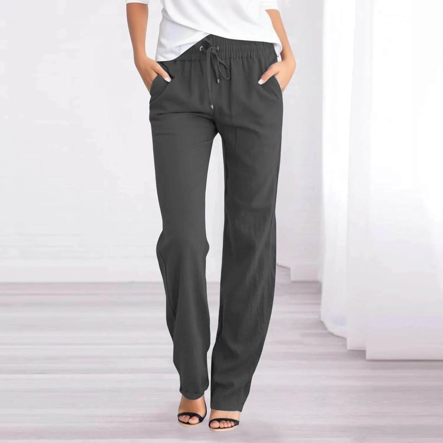 Women Linen Palazzo Pants Womens Linen Casual High Waist for Women High Waist Casual Relaxed Pants with Pockets