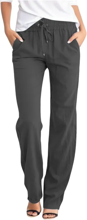 Women Linen Palazzo Pants Womens Linen Casual High Waist for Women High Waist Casual Relaxed Pants with Pockets