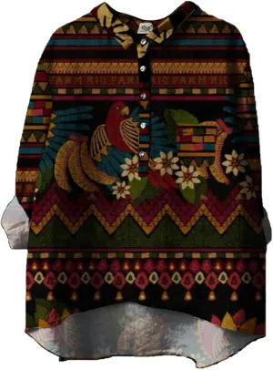 Women Long Sleeve Beach Shirt Printed Loose Fit Tee Tops Lapel Neck Button Blouses Long Short Sleeve Shirts for