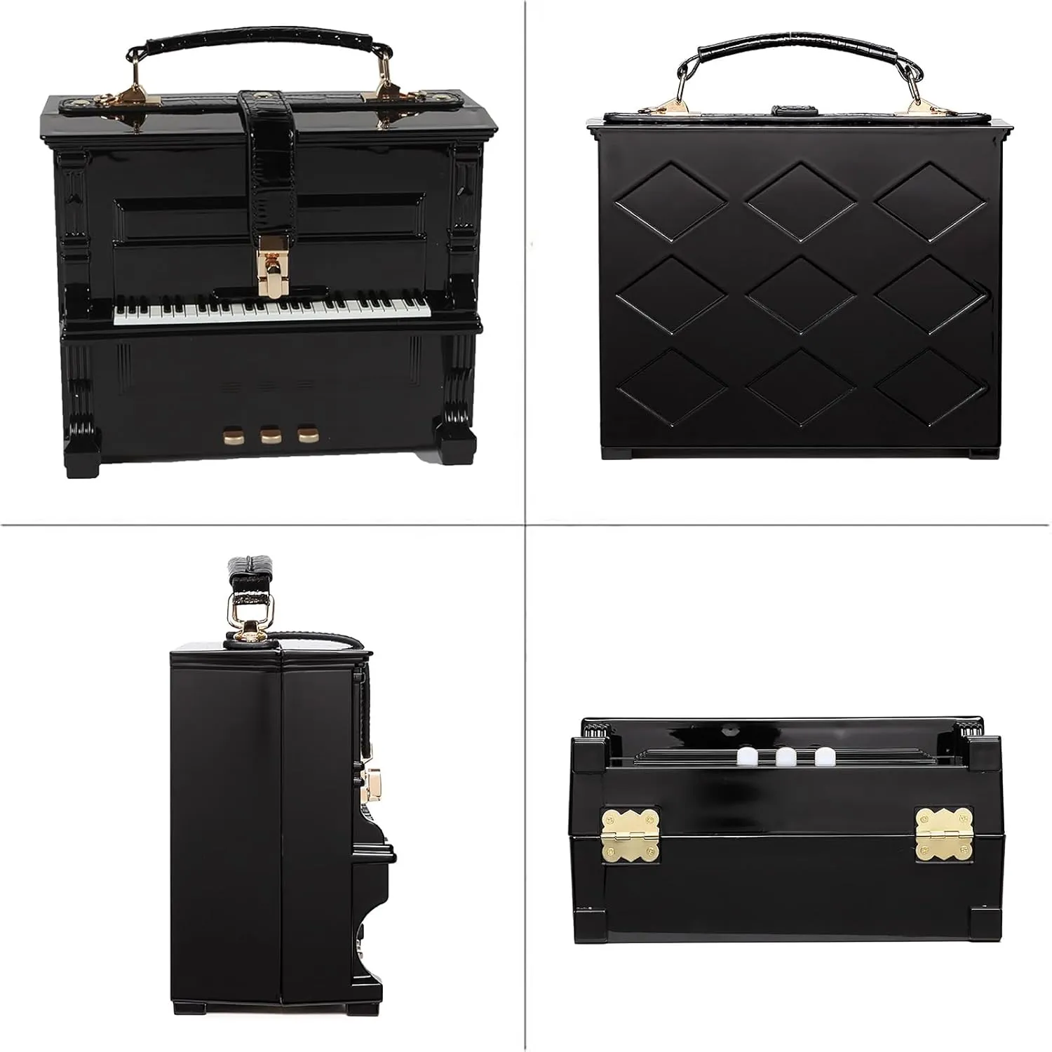 Women Piano Shaped Crossbody Shoulder Bag Handbag Acrylic Unique Novelty Piano Purse