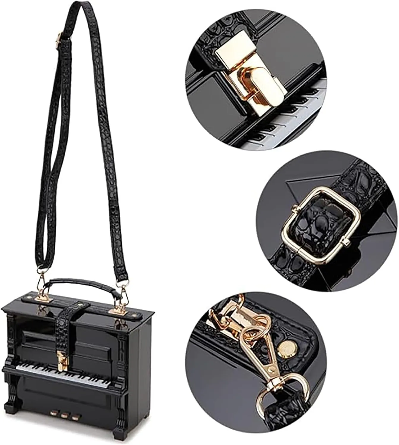Women Piano Shaped Crossbody Shoulder Bag Handbag Acrylic Unique Novelty Piano Purse