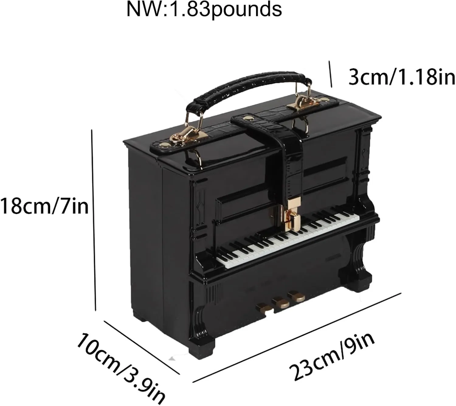Women Piano Shaped Crossbody Shoulder Bag Handbag Acrylic Unique Novelty Piano Purse