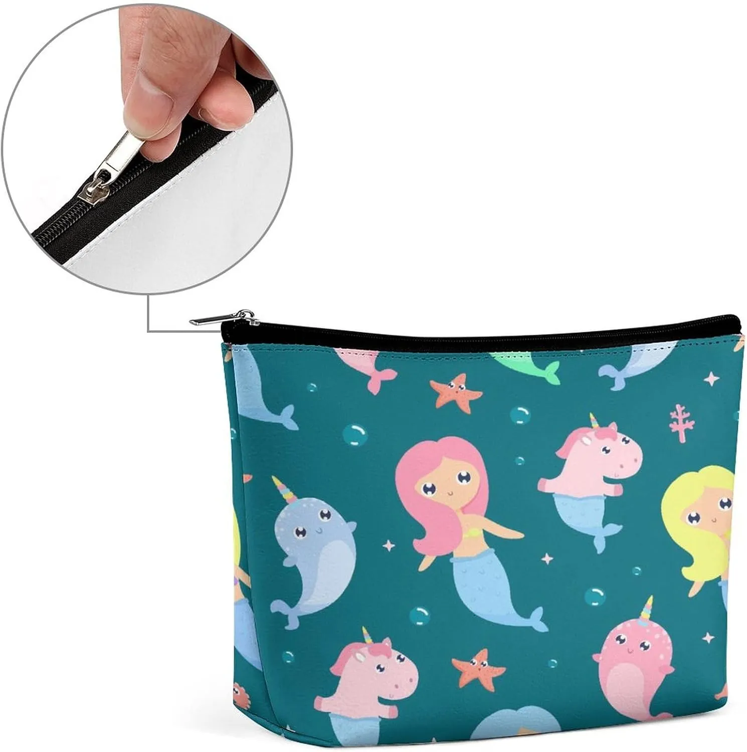 Women PU Leather Cosmetic Bag, Makeup Case Purse Holder Zipper Pouch Handbag Organizer Toiletry Storage 6.8x5.9x2.3 in
