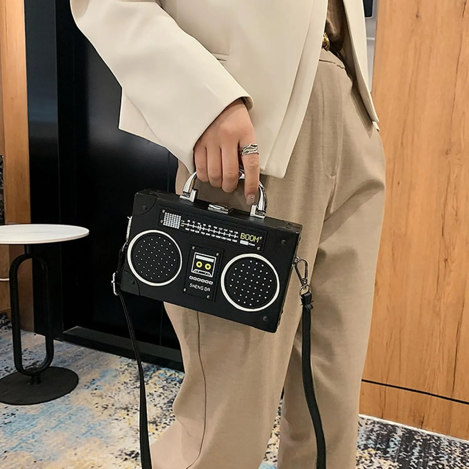 Women Retro Radio Shape Crossbody Bag, Hundred Dollar Bill Box Shoulder Bag, PU Leather Vintage Evening Clutch Purses
