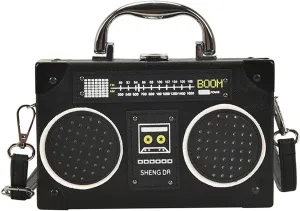 Women Retro Radio Shape Crossbody Bag, Hundred Dollar Bill Box Shoulder Bag, PU Leather Vintage Evening Clutch Purses