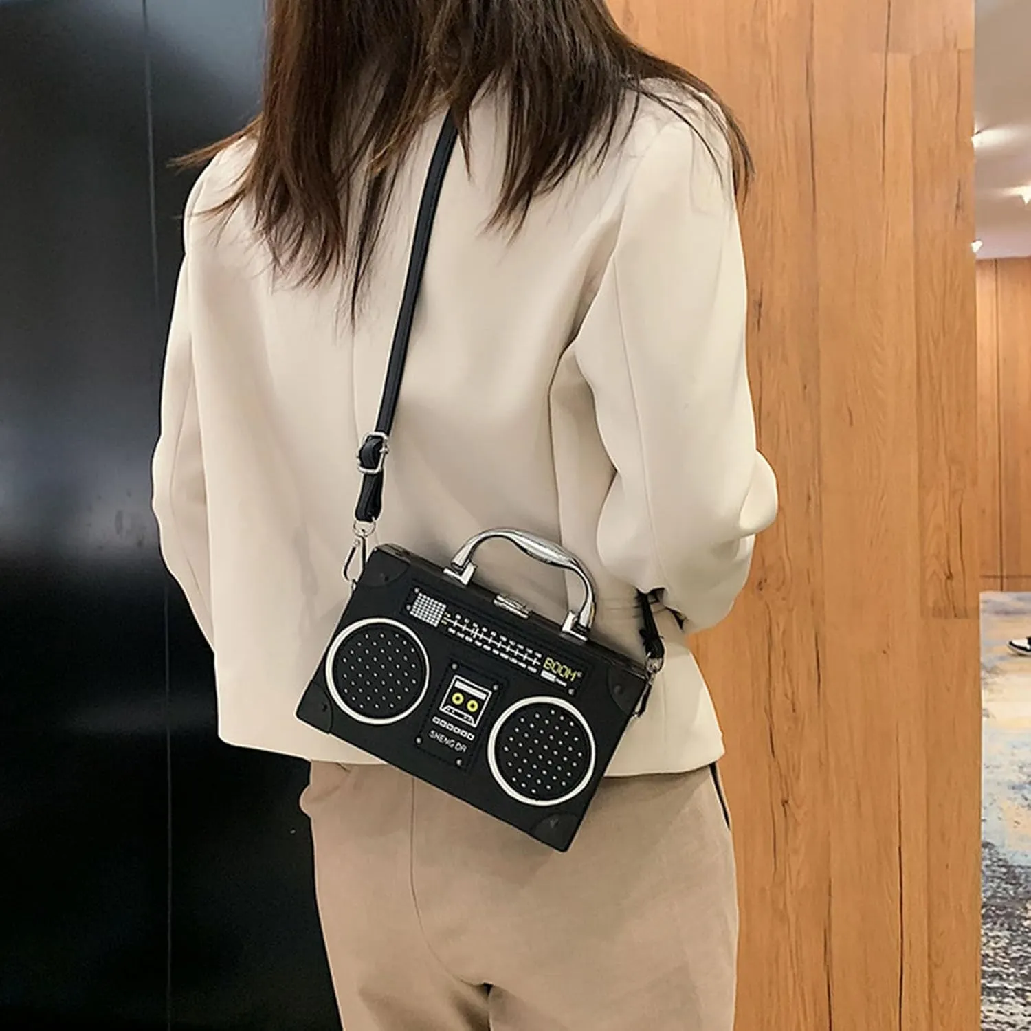 Women Retro Radio Shape Crossbody Bag, Hundred Dollar Bill Box Shoulder Bag, PU Leather Vintage Evening Clutch Purses