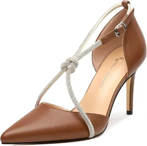 Women Rhinestone Heels Kitten High Pumps Pointed Toe Sparkly Sexy Wedding Dress Shoes 3.3''