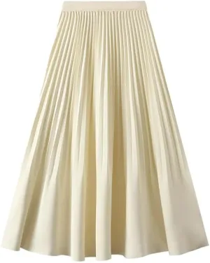 Women Spring Summer High Waisted Satin Pleated Midi Long Skirt Korean Style Elegant Loose Skirts