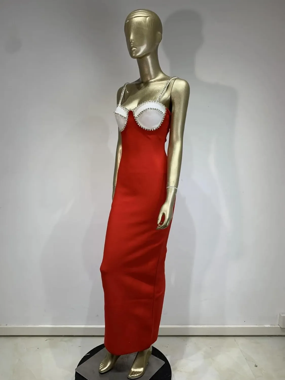 Women Summer Elegant Spaghetti Strap Diamonds Deco Long Elastic Bandage Dress Celebrity Evening Club Party Birthday Gowns