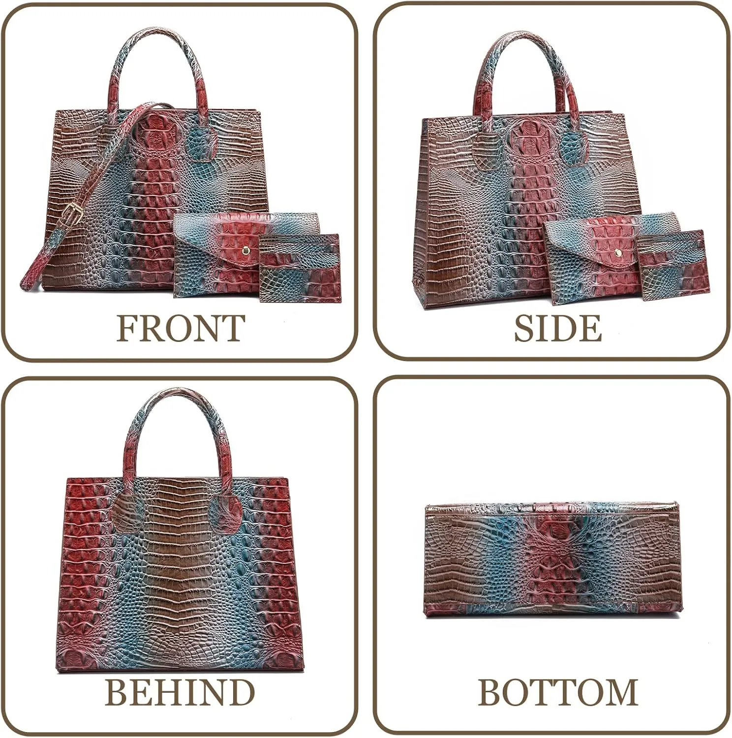 Women Top Handle Crossbody Bag Fashion Crocodile Print Handbag Shoulder Satchel