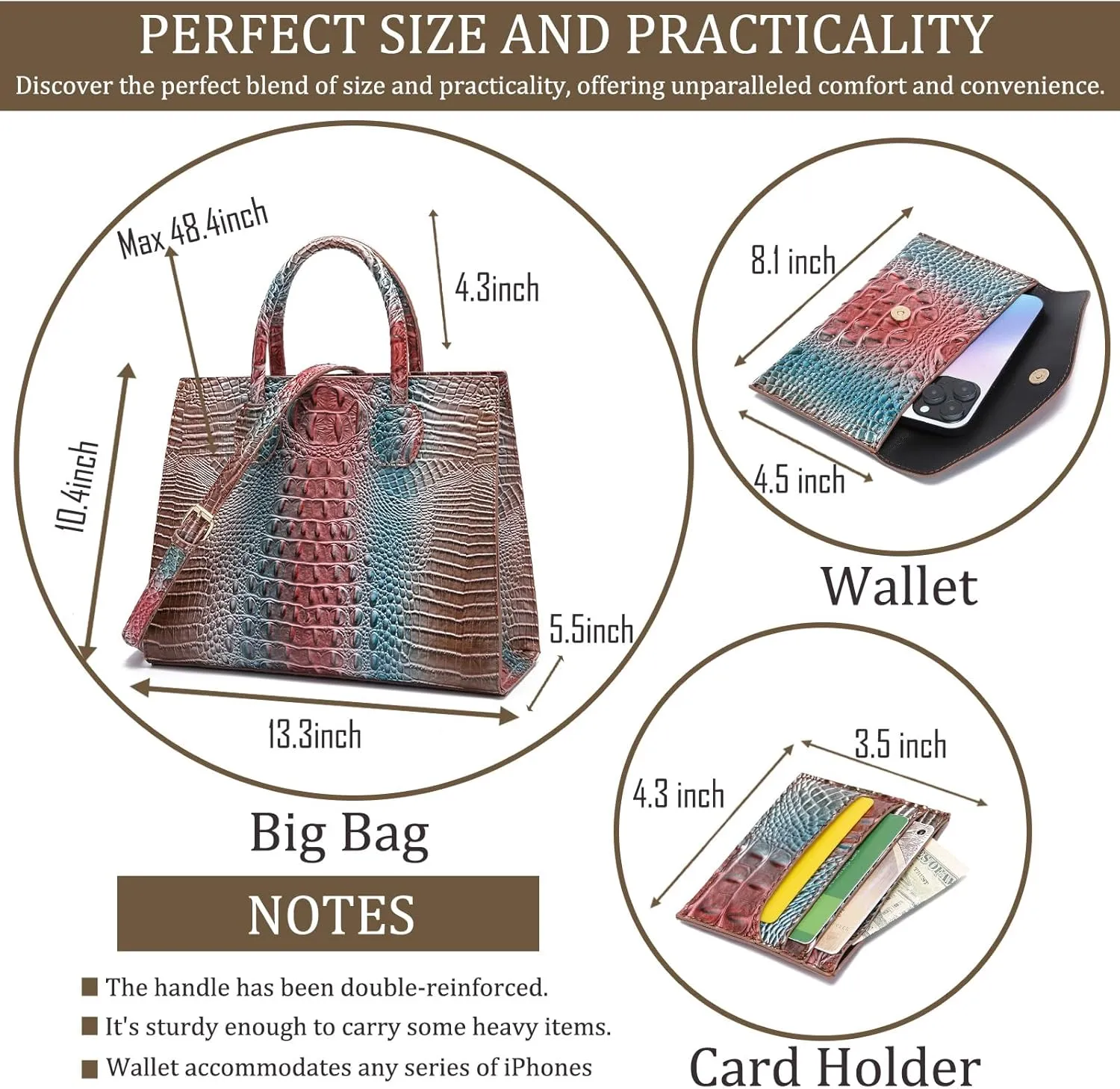 Women Top Handle Crossbody Bag Fashion Crocodile Print Handbag Shoulder Satchel