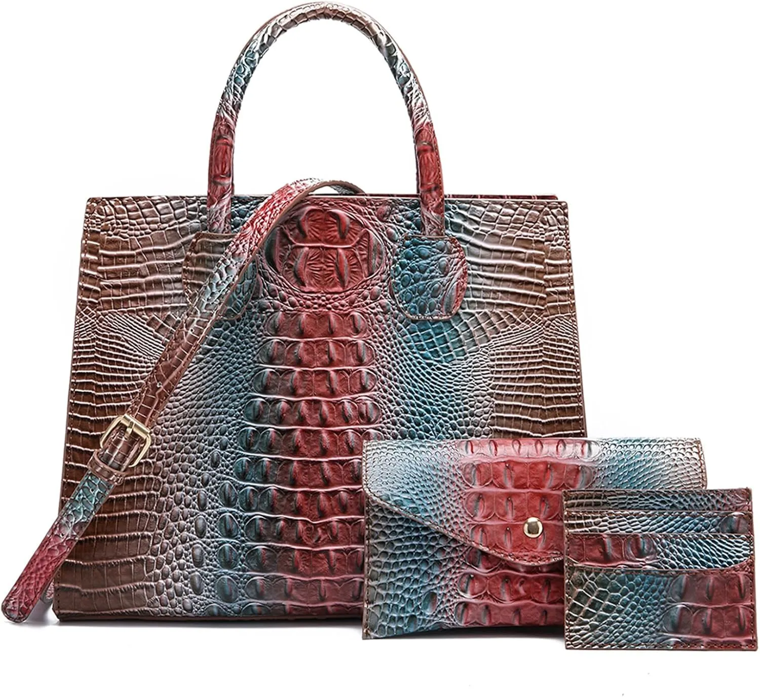 Women Top Handle Crossbody Bag Fashion Crocodile Print Handbag Shoulder Satchel