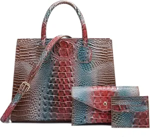 Women Top Handle Crossbody Bag Fashion Crocodile Print Handbag Shoulder Satchel
