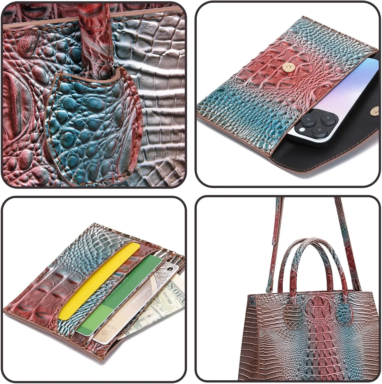 Women Top Handle Crossbody Bag Fashion Crocodile Print Handbag Shoulder Satchel
