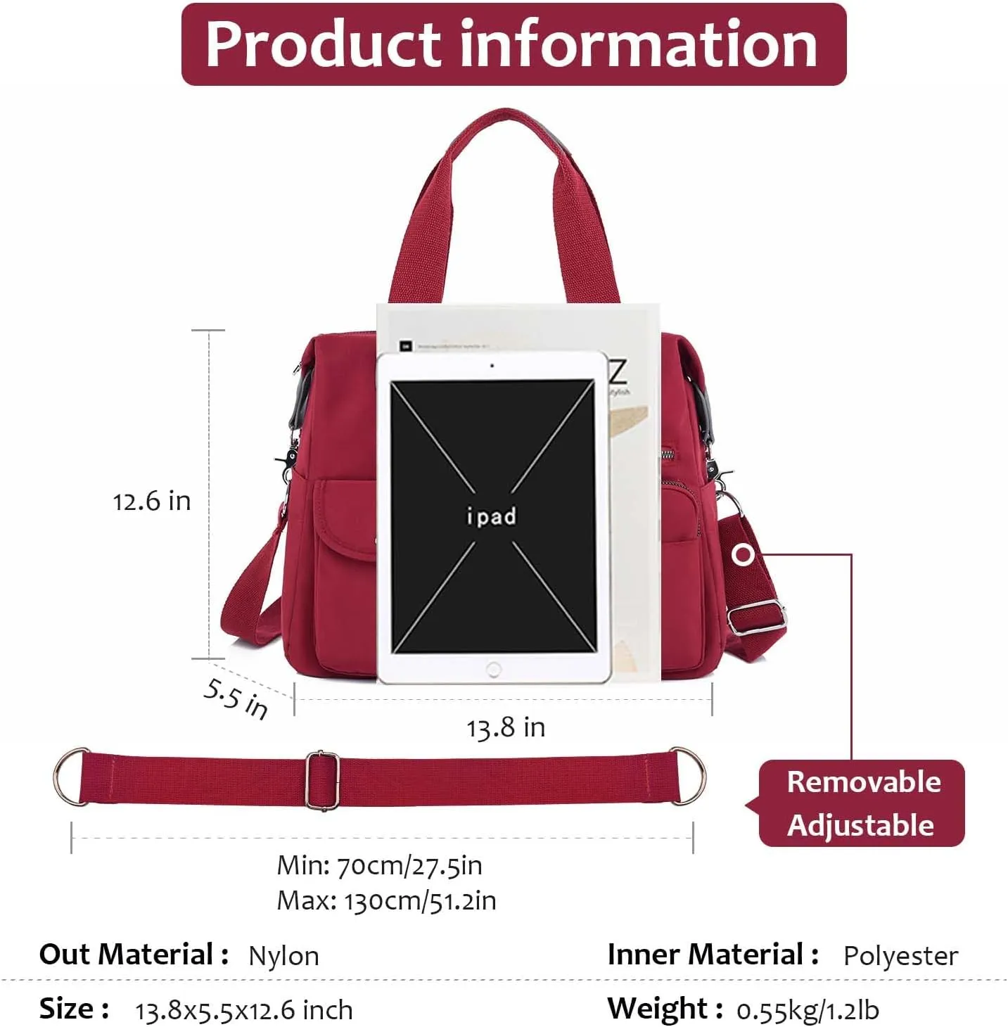 Women Utility Tote Bag Teacher Purses and Handbags for Nurse Waterproof Nylon Multi Pocket Shoulder Bag Work Tote Bag