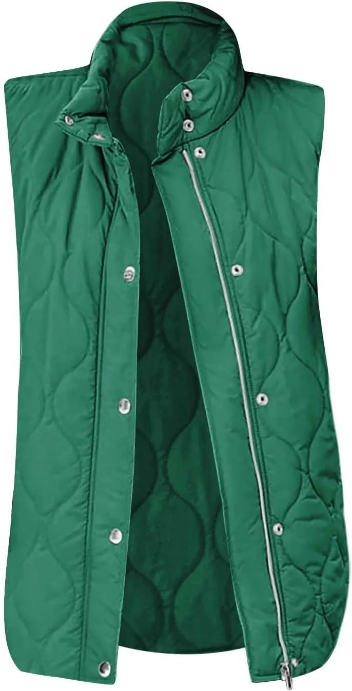 Women Winter Oversized Puffer Vest Sleeveless Jacket Zip Up Lightweight Stand Collar Insulated Padded Puffy Jackets Coat