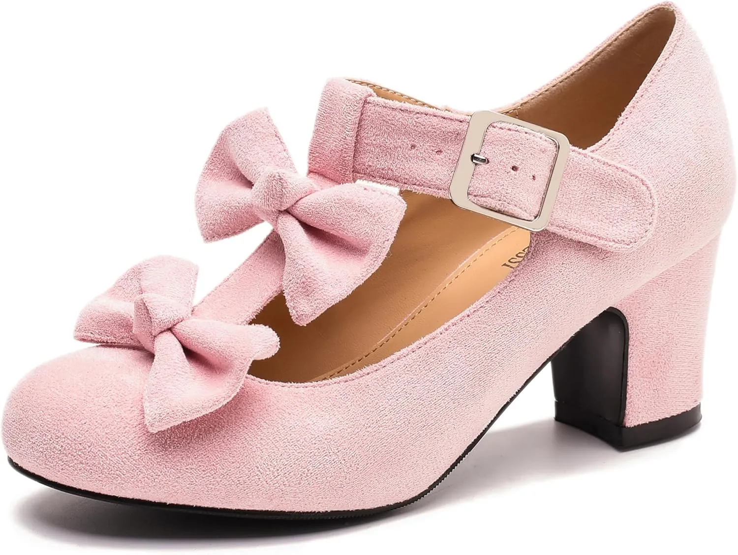 Women's Bow Heel Pumps Vintage T Strap Mary Jane Mid Chunky Heel Dress Shoes